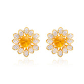 Round Yellow Crystal Flower Stud Earrings
